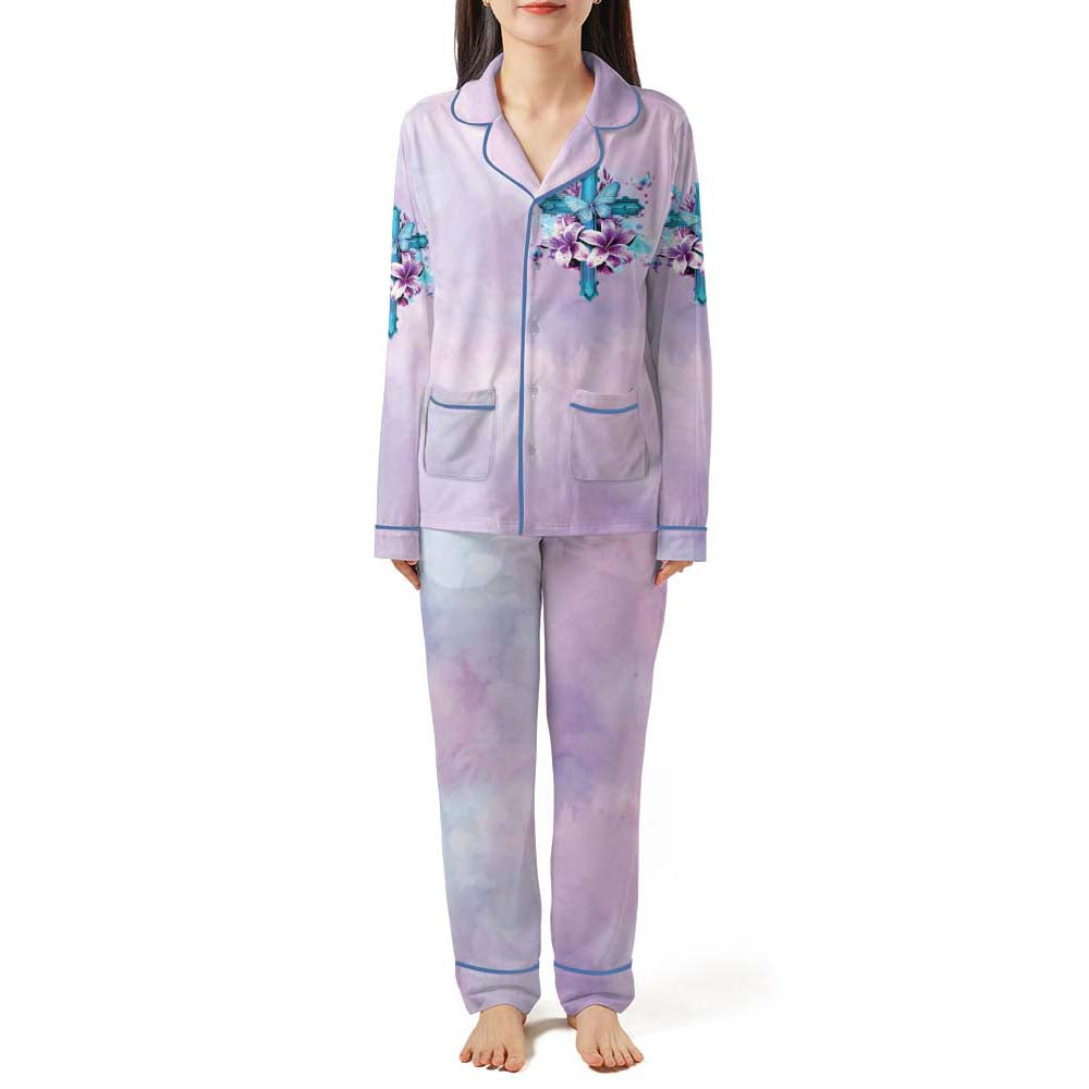 Personalized Woman Warrior of God I Believe in God and the Power of Prayer Piping Pajama Set with Double Pockets