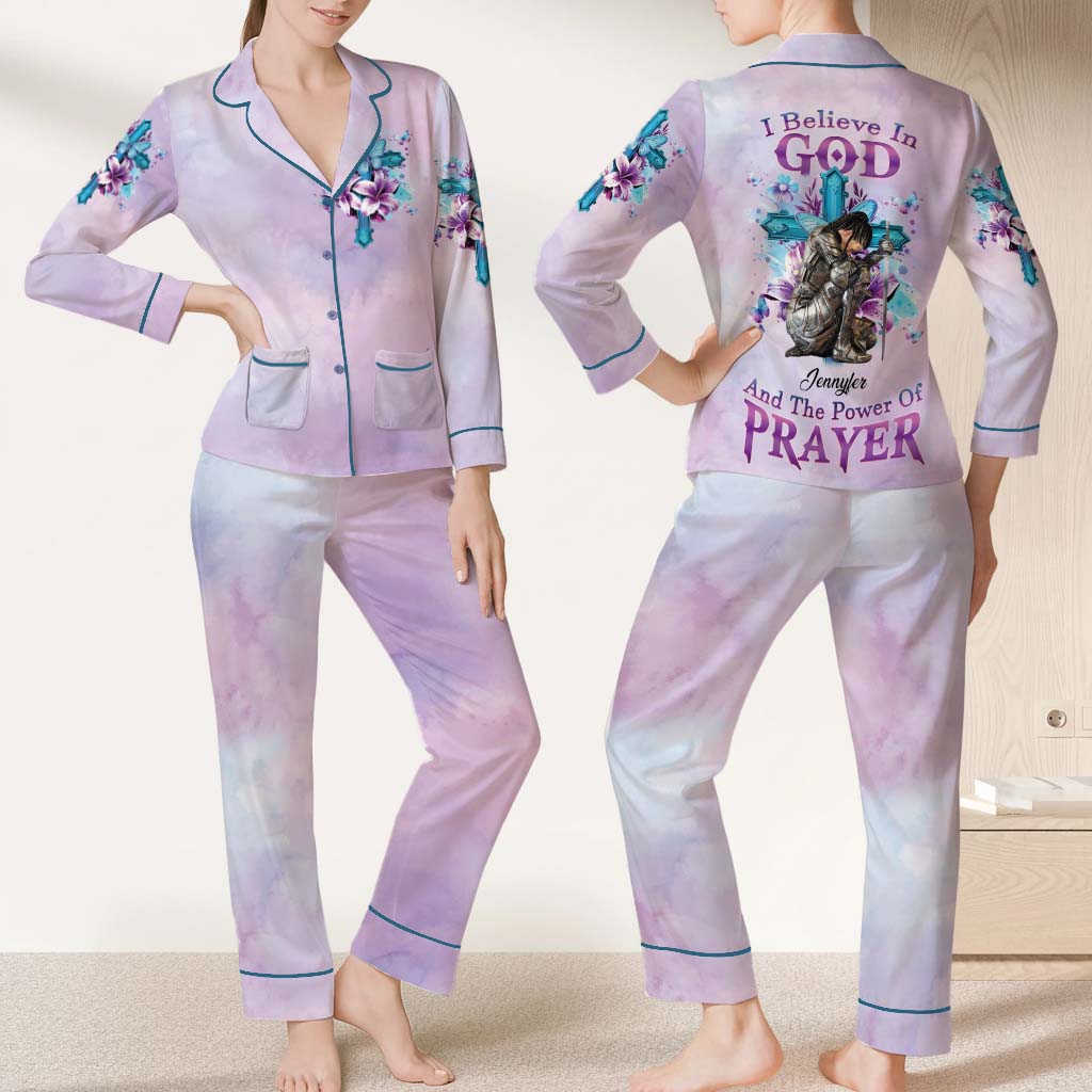 Personalized Woman Warrior of God I Believe in God and the Power of Prayer Piping Pajama Set with Double Pockets