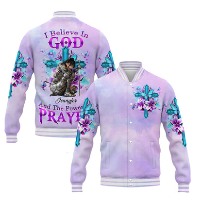 Personalized Woman Warrior of God I Believe in God and the Power of Prayer Varsity Jacket