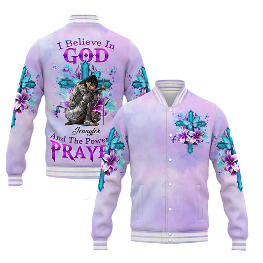 Personalized Woman Warrior of God I Believe in God and the Power of Prayer Varsity Jacket