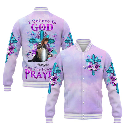Personalized Woman Warrior of God I Believe in God and the Power of Prayer Varsity Jacket
