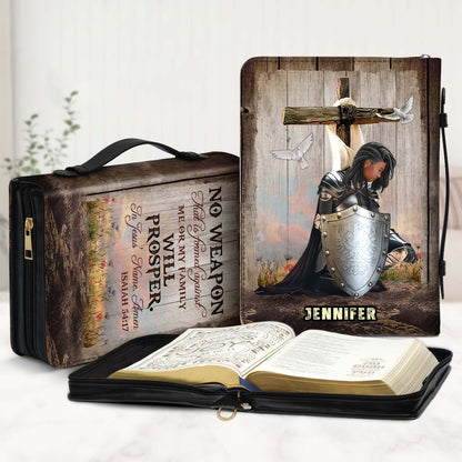 Personalized Woman Warrior of God No Weapon That Is Formed Against Me Isaiah 54:17 Leather Bible Cover