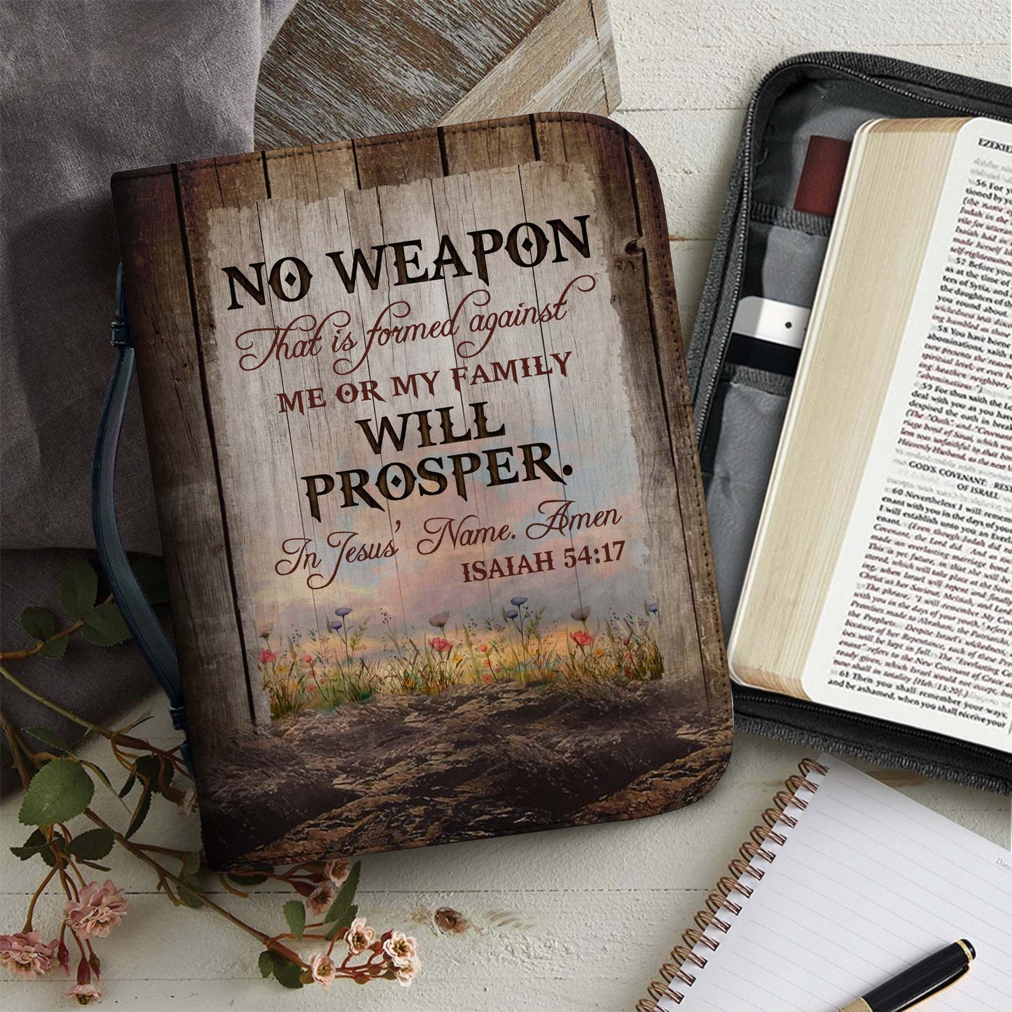 Personalized Woman Warrior of God No Weapon That Is Formed Against Me Isaiah 54:17 Leather Bible Cover