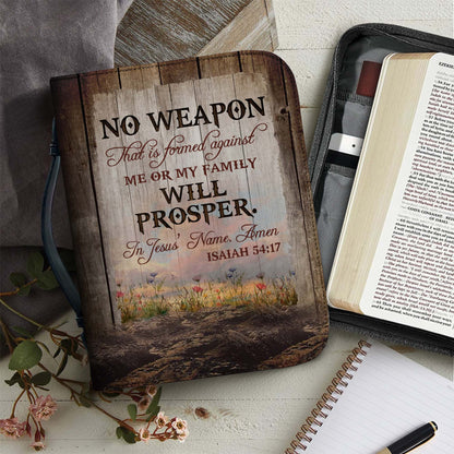 Personalized Woman Warrior of God No Weapon That Is Formed Against Me Isaiah 54:17 Leather Bible Cover