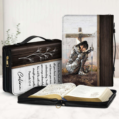 Personalized Woman Warrior of God Trust in the Lord with All Your Heart Proverbs 3:5-6 Leather Bible Cover