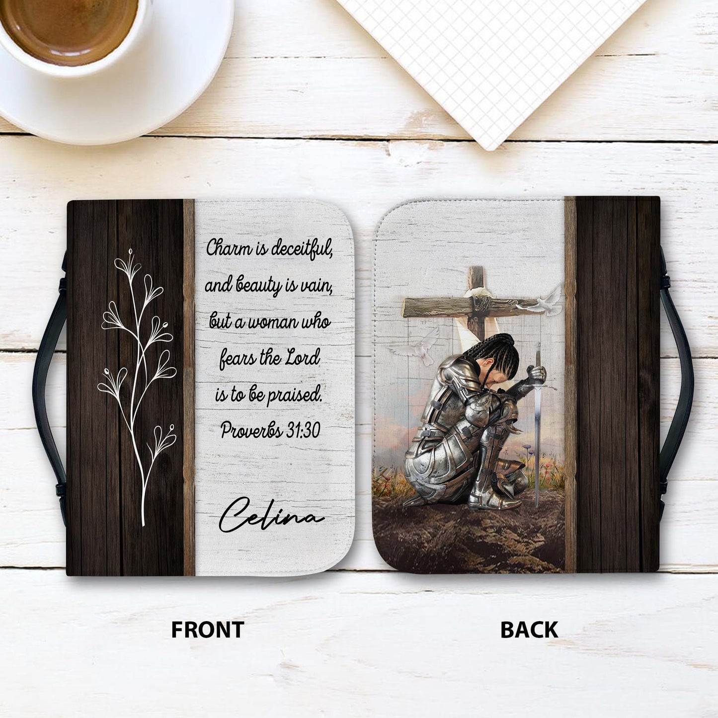 Personalized Woman Warrior of God Trust in the Lord with All Your Heart Proverbs 3:5-6 Leather Bible Cover