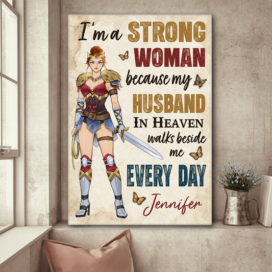 Personalized Wonder Woman Warrior I'm A Strong Woman Because My Husband In Heaven Poster Canvas