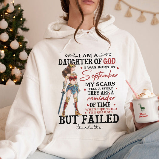 Personalized Wonder Woman Warrior Of God, I Am A Daughter Of God I Was Born In My Scars Hoodie