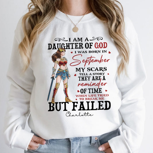 Personalized Wonder Woman Warrior Of God, I Am A Daughter Of God I Was Born In My Scars Sweatshirt