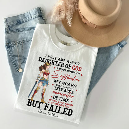 Personalized Wonder Woman Warrior Of God, I Am A Daughter Of God I Was Born In My Scars T-Shirt
