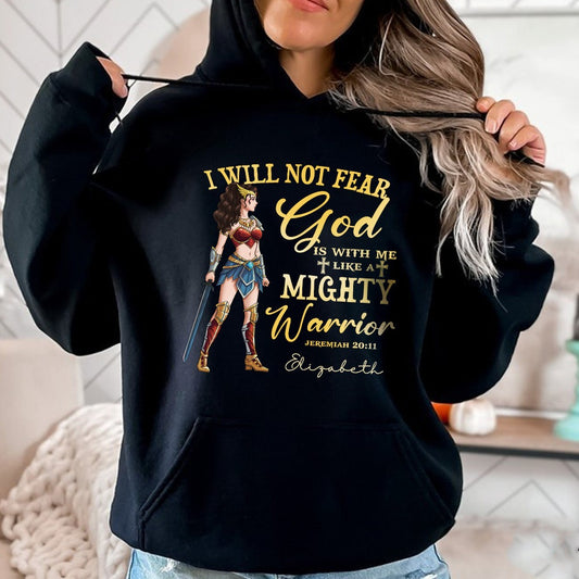 Personalized Wonder Woman Warrior Of God, I Will Not Fear For God Is With Me Jeremiah 20:11 Hoodie