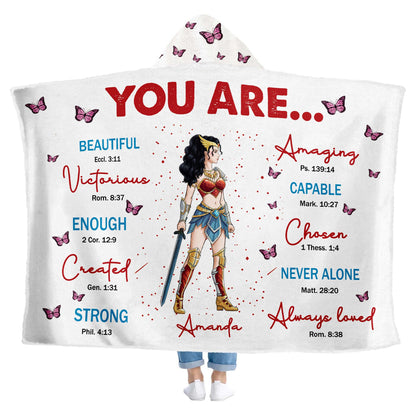 Personalized Wonder Woman Warrior You Are Beautiful Amazing Victorious Capable Hooded Blanket