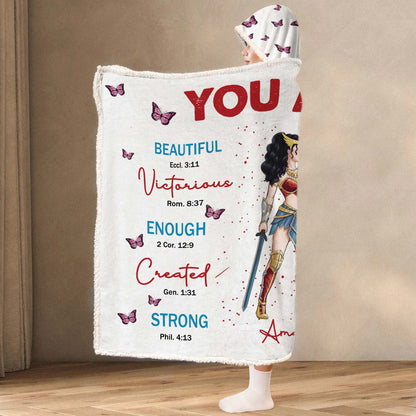 Personalized Wonder Woman Warrior You Are Beautiful Amazing Victorious Capable Hooded Blanket