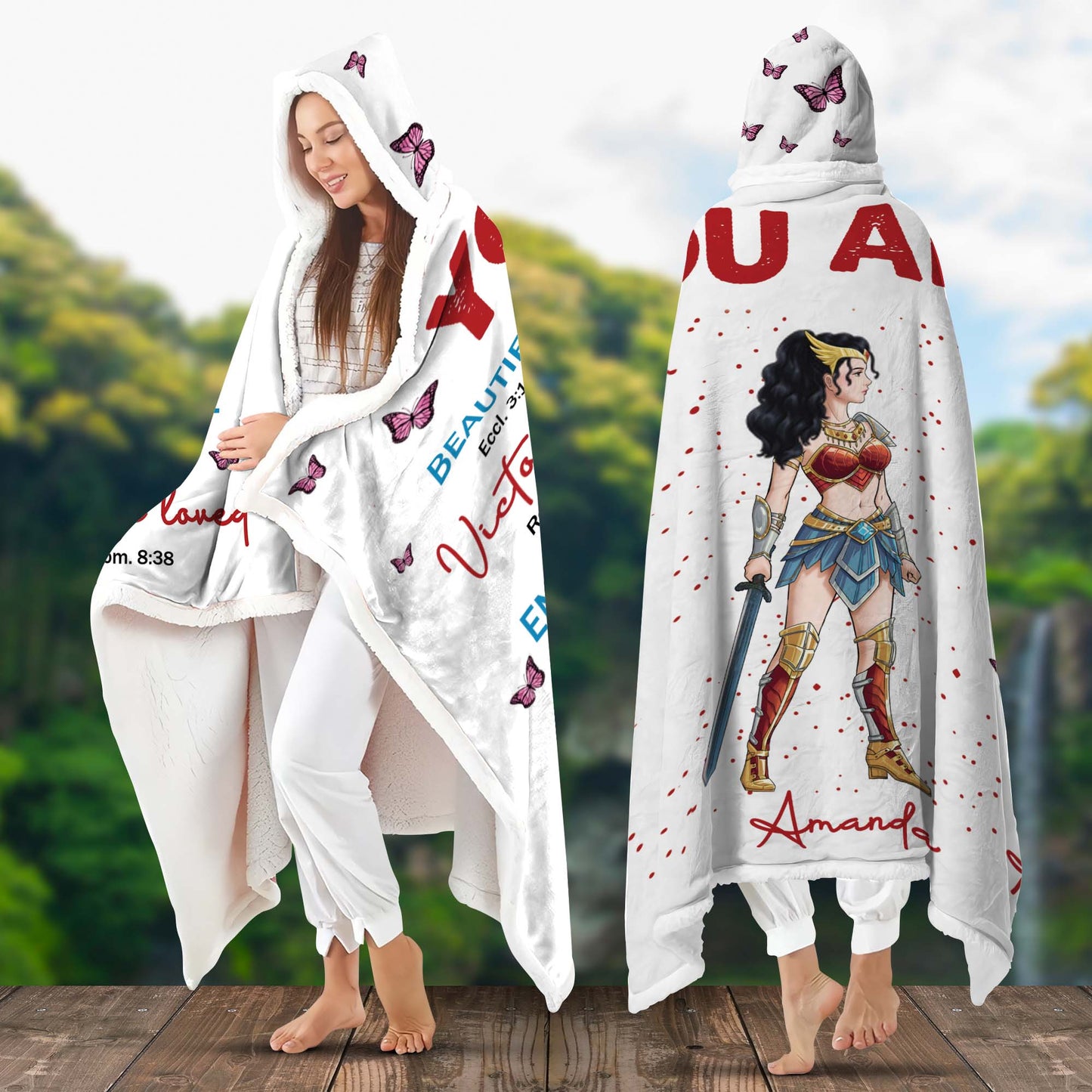 Personalized Wonder Woman Warrior You Are Beautiful Amazing Victorious Capable Hooded Blanket