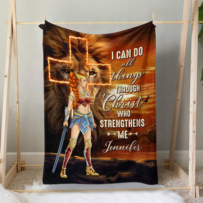 Personalized Wonder Woman Warrior, I Can Do All Things Christ Through Who Strengthens Me Blanket