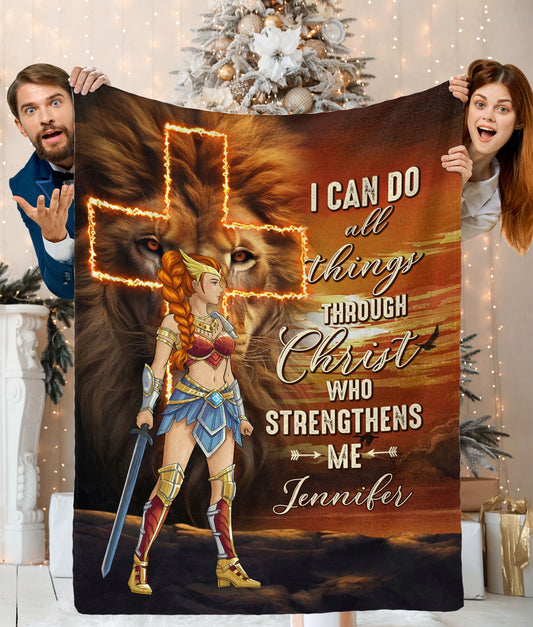 Personalized Wonder Woman Warrior, I Can Do All Things Christ Through Who Strengthens Me Blanket