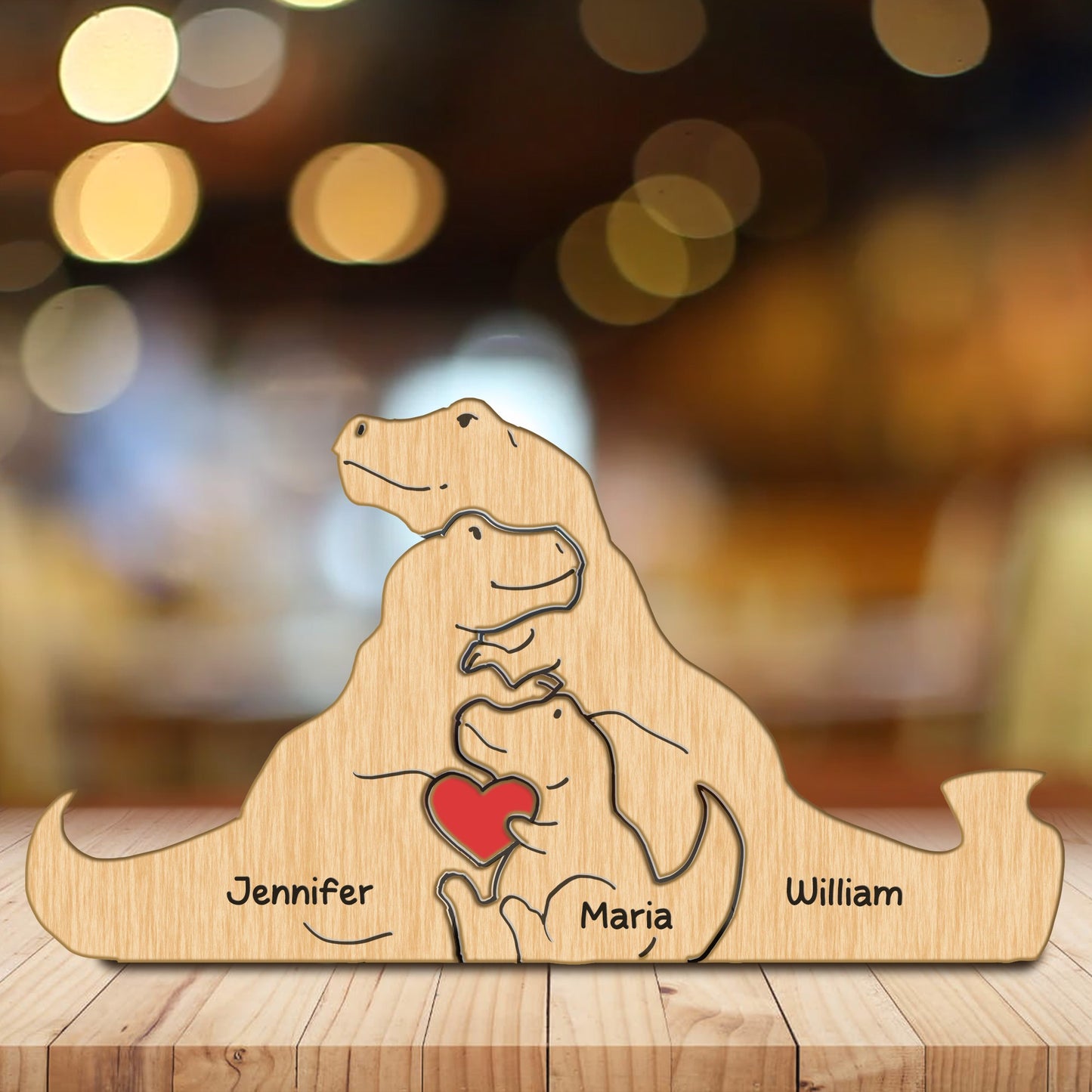 Personalized Wooden Dinosaur Family Puzzle, Custom Dinosaur Family Puzzle