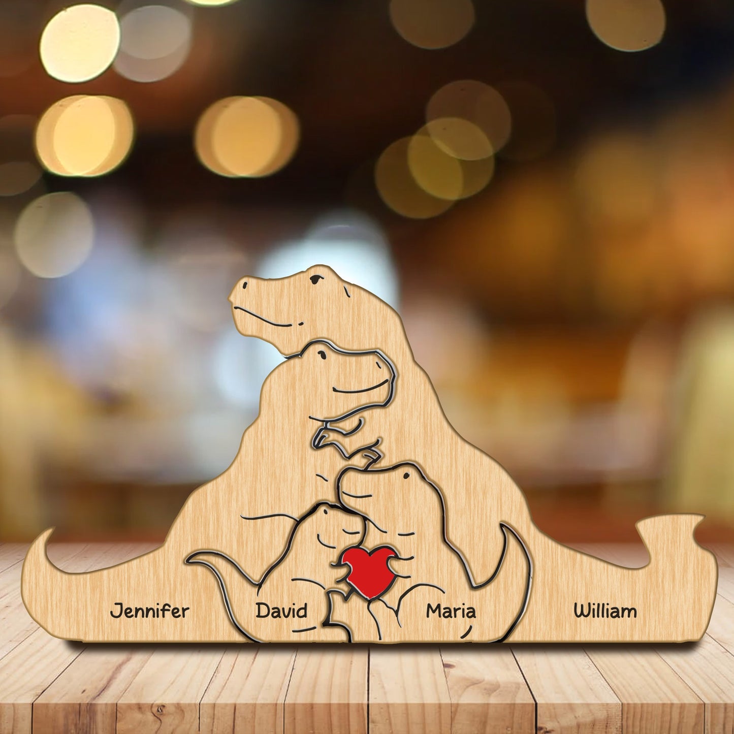 Personalized Wooden Dinosaur Family Puzzle, Custom Dinosaur Family Puzzle