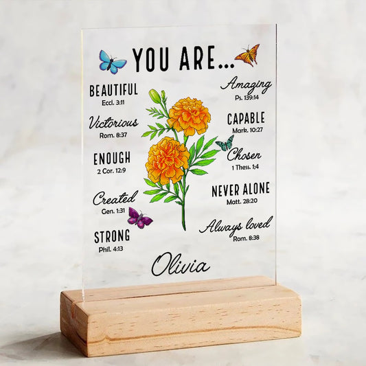 Personalized You Are Beautiful Amazing Victorious Capable Flower Acrylic Plaque