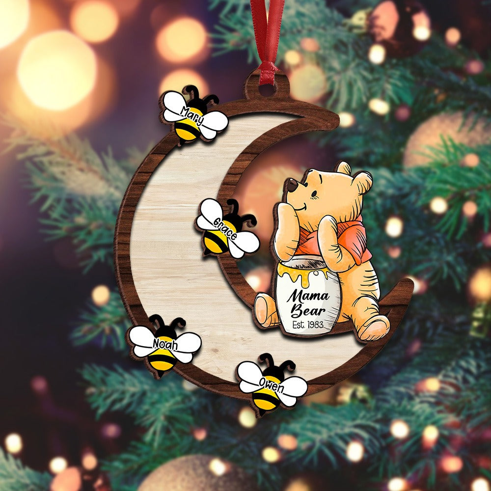 Personalized Mama Honey Bear, Winnie The Pooh 2-Layer Wooden Ornament
