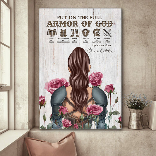 Personalized Woman Warrior Put On The Full Armor Of God Ephesians 6:10 Poster Canvas