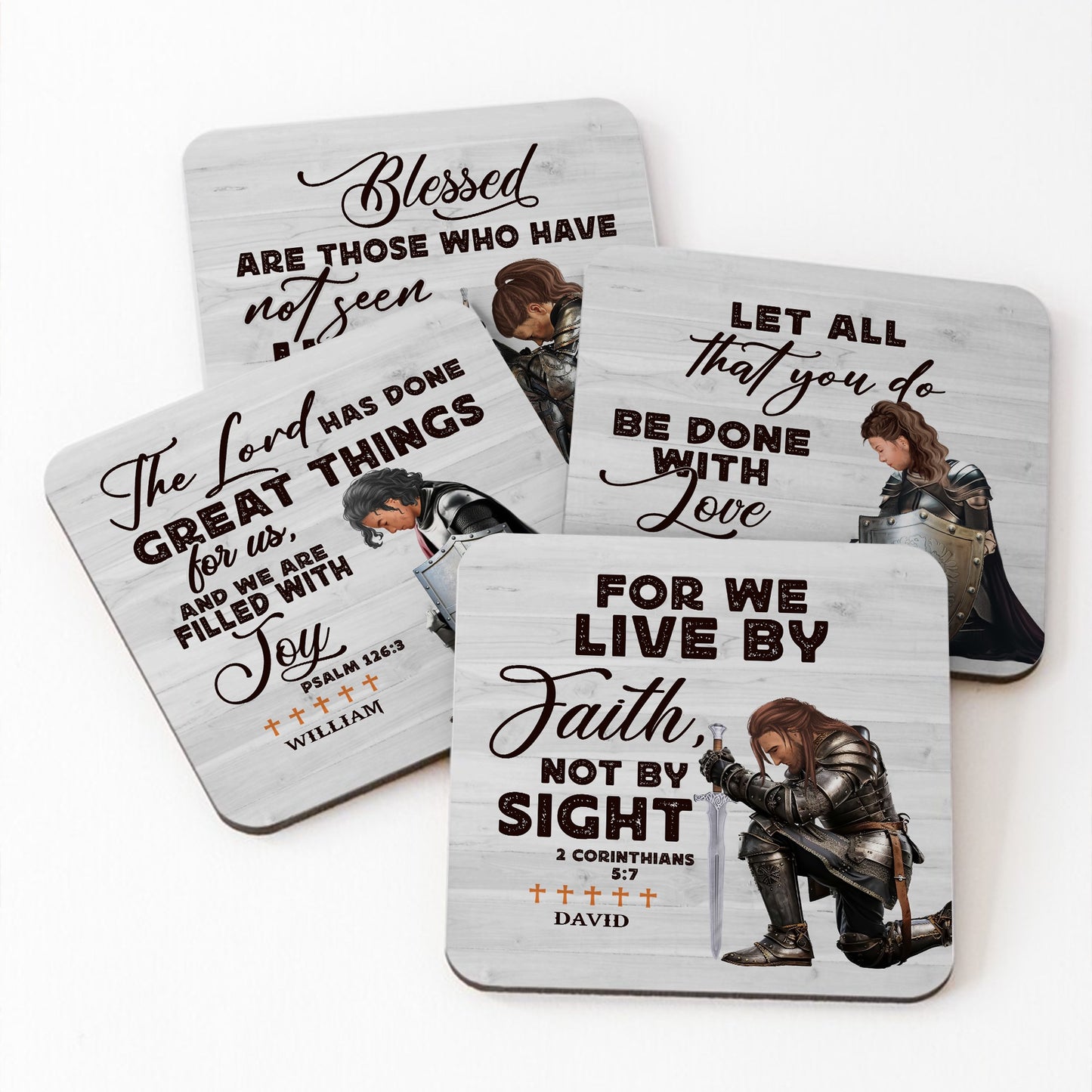 Personalzed Warrior Of God With Inspirational Bible Verses Christian Stone Coasters (Set Of 4)