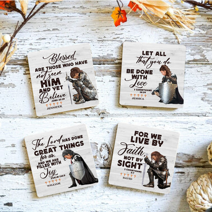 Personalzed Warrior Of God With Inspirational Bible Verses Christian Stone Coasters (Set Of 4)