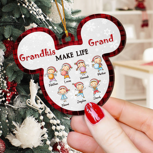 Personlaized Grandkids Christmas Grandkids Make Life Grand Wooden Ornament