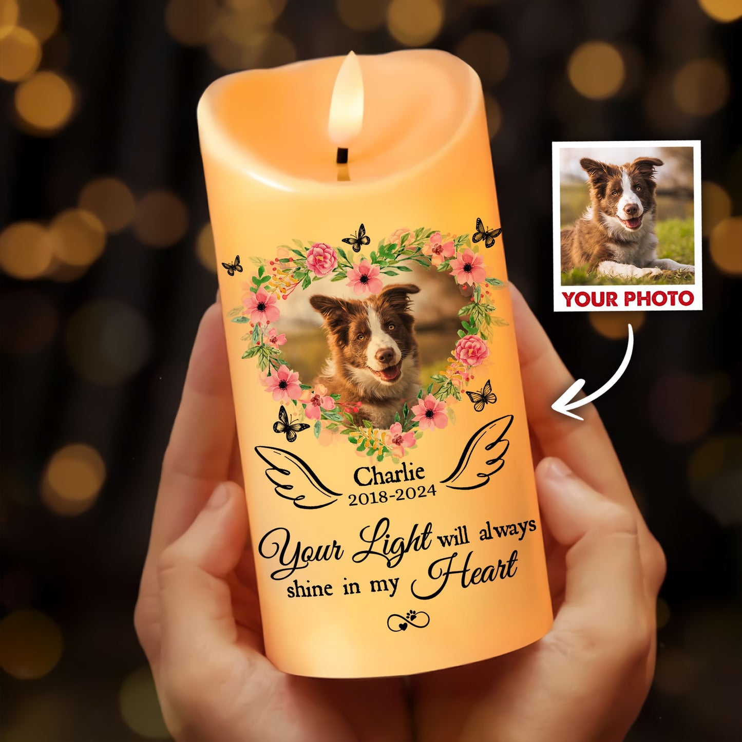 Pet Memorial Led Candle Your Light Will Always Shine In My Heart - Personalized Photo LED Candle