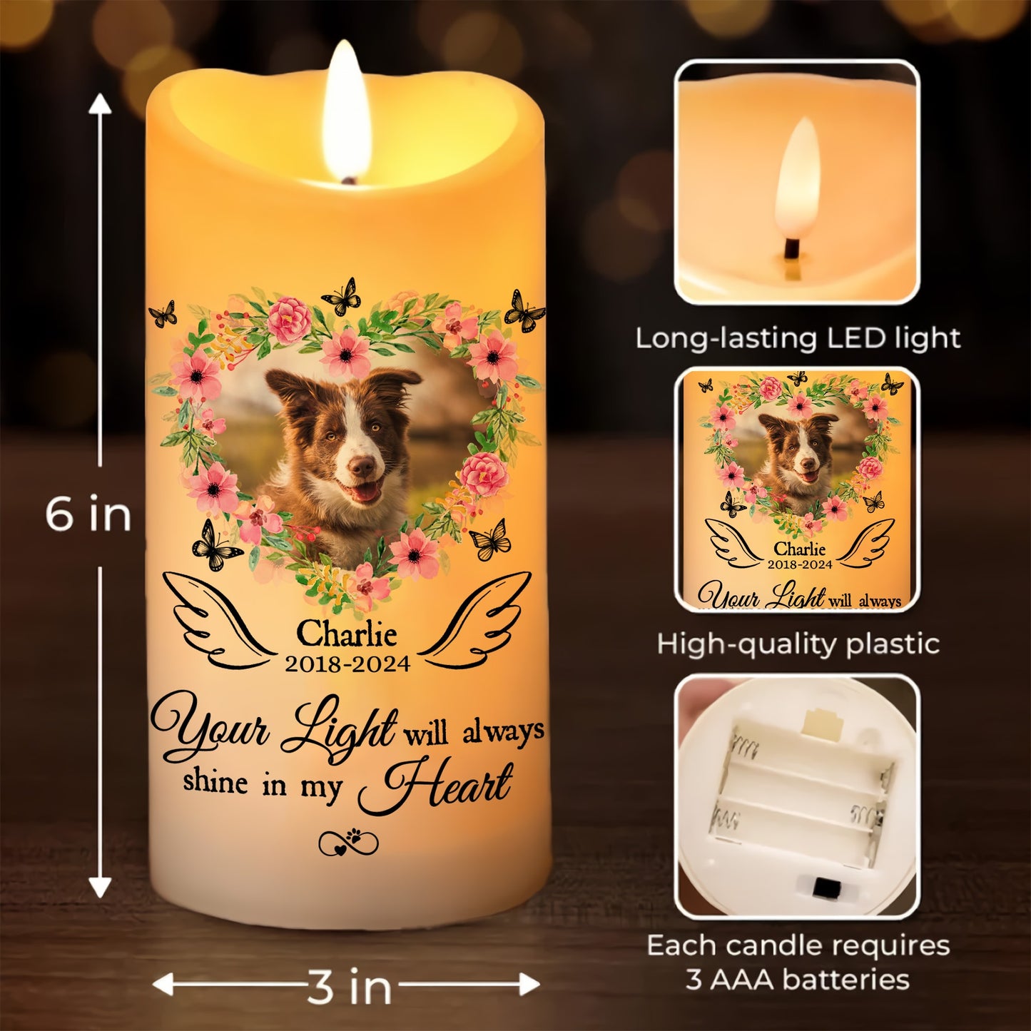 Pet Memorial Led Candle Your Light Will Always Shine In My Heart - Personalized Photo LED Candle