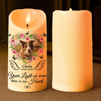 Pet Memorial Led Candle Your Light Will Always Shine In My Heart - Personalized Photo LED Candle