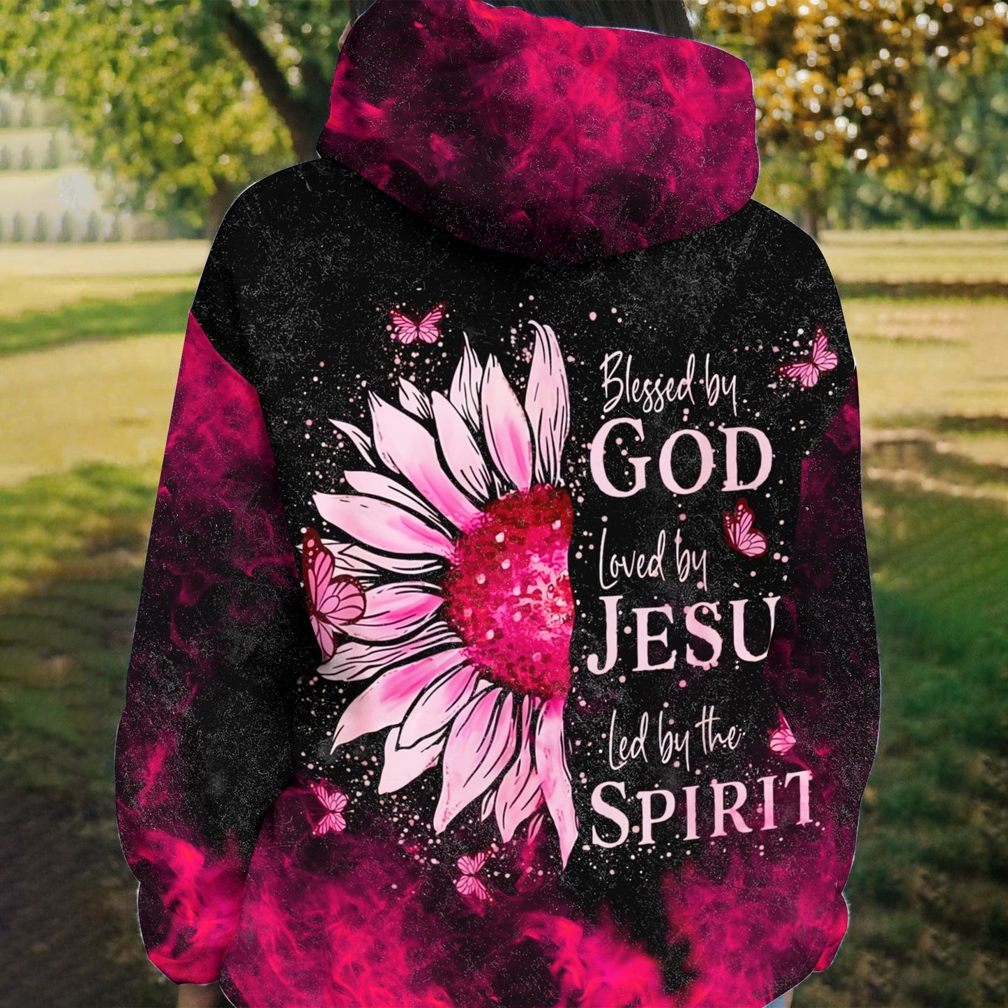 Pink Sunflower Blessed By God Loved By Jesus - Inspirational Christian 3D All Over Print T-Shirt And Hoodie