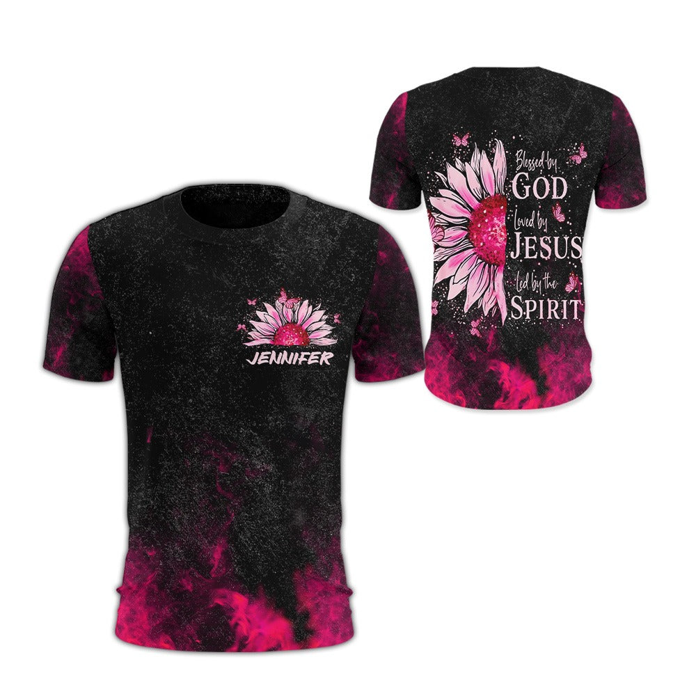Pink Sunflower Blessed By God Loved By Jesus - Inspirational Christian 3D All Over Print T-Shirt And Hoodie