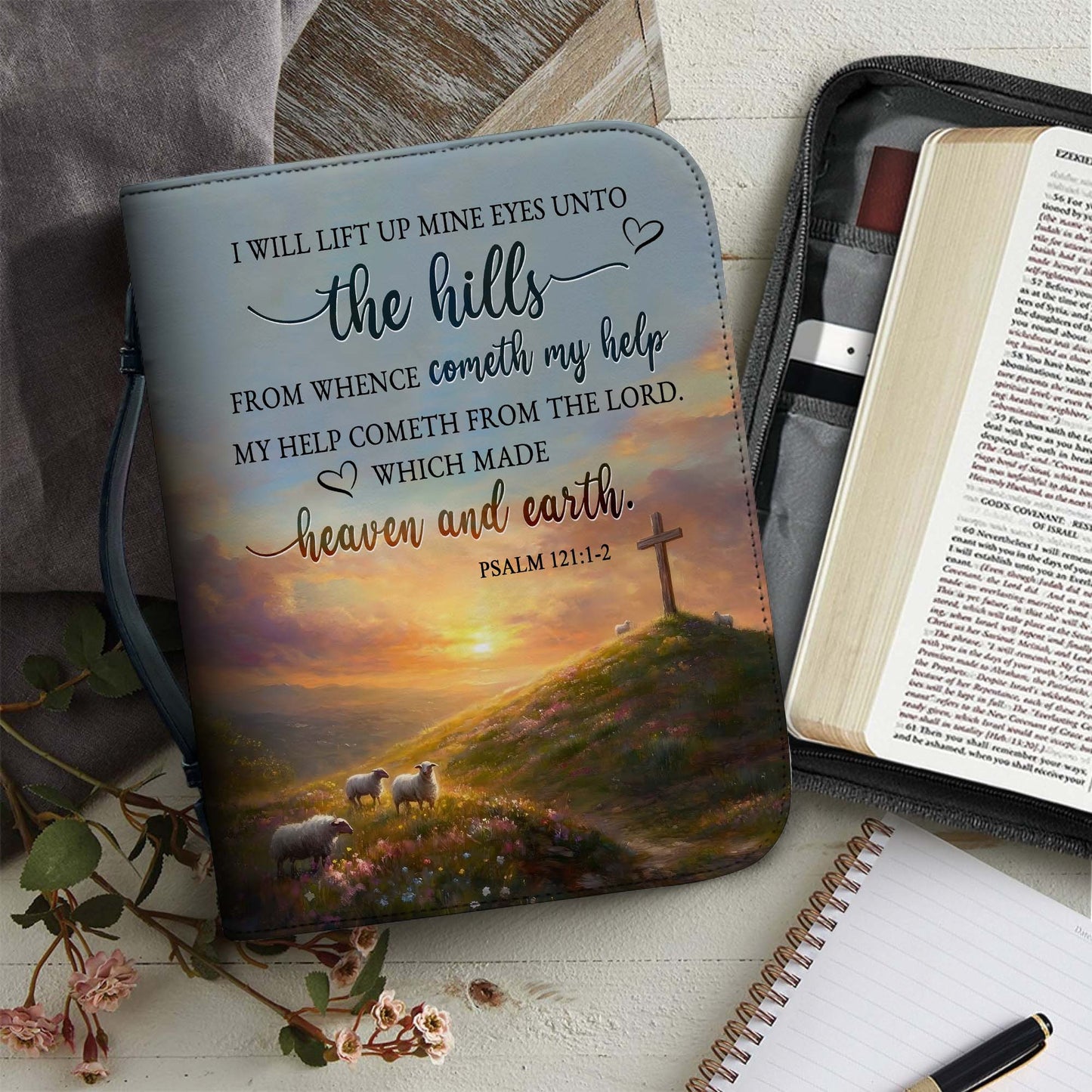 Psalm 121:1-2 My Help Cometh From the Lord – Inspirational Christian Leather Bible Cover