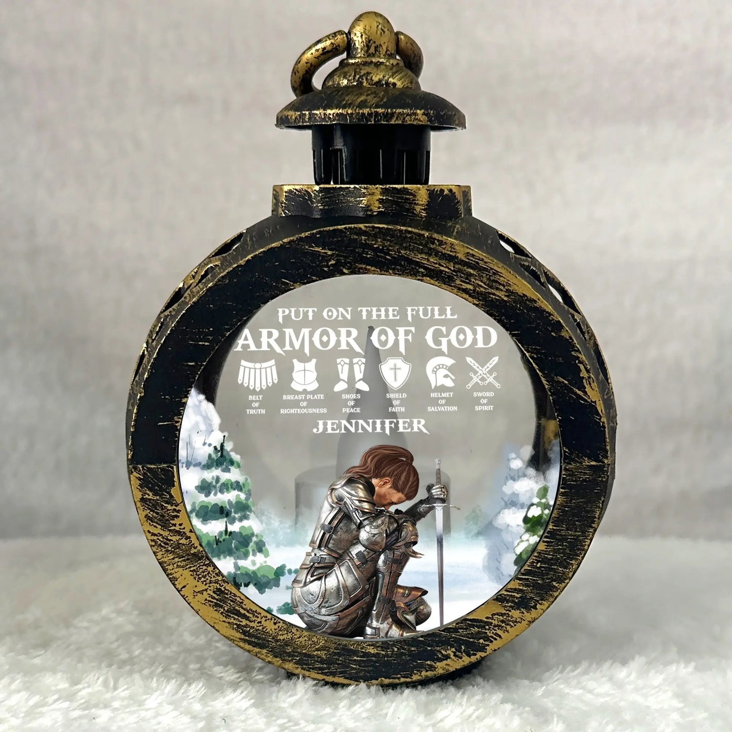 Put On The Full Armor Of God - Ephesians 6:10 - Personalized Warrior Of God Candlelight Lantern Ornament