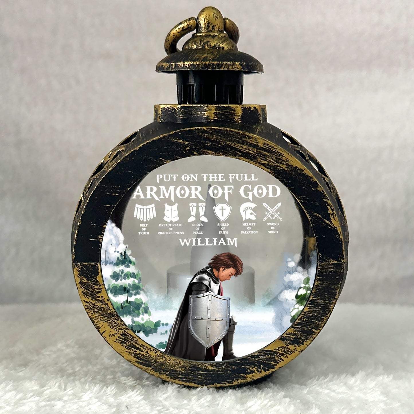 Put On The Full Armor Of God - Ephesians 6:10 - Personalized Warrior Of God Candlelight Lantern Ornament