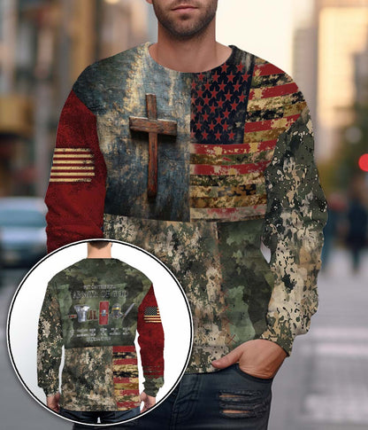 Put On The Full Armor of God Ephesians 6:10 American Flag Camo Cross 3D All Over Print T-Shirt and Hoodie