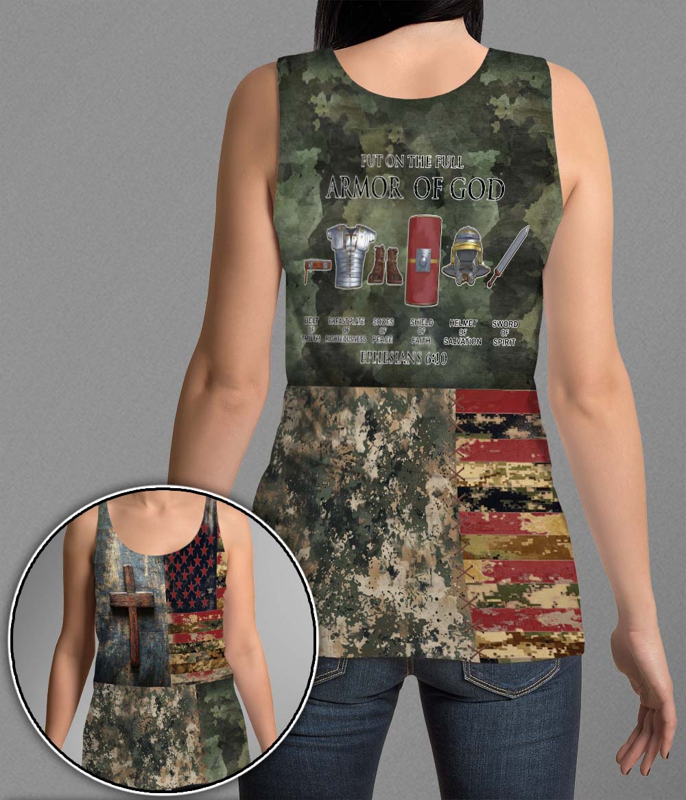 Put On The Full Armor of God Ephesians 6:10 American Flag Camo Cross 3D All Over Print T-Shirt and Hoodie