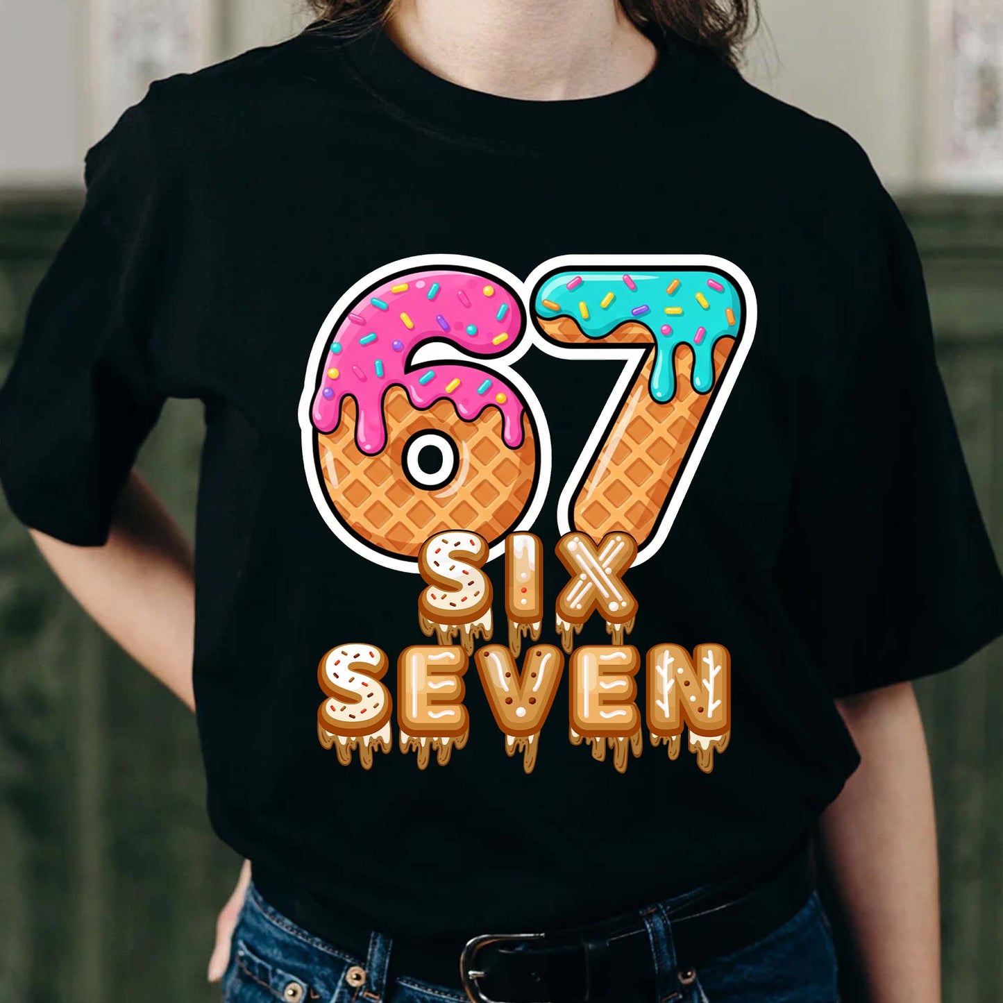 Six Seven Ice Cream Drip Gen Alpha Slang Meme 67 T-Shirt