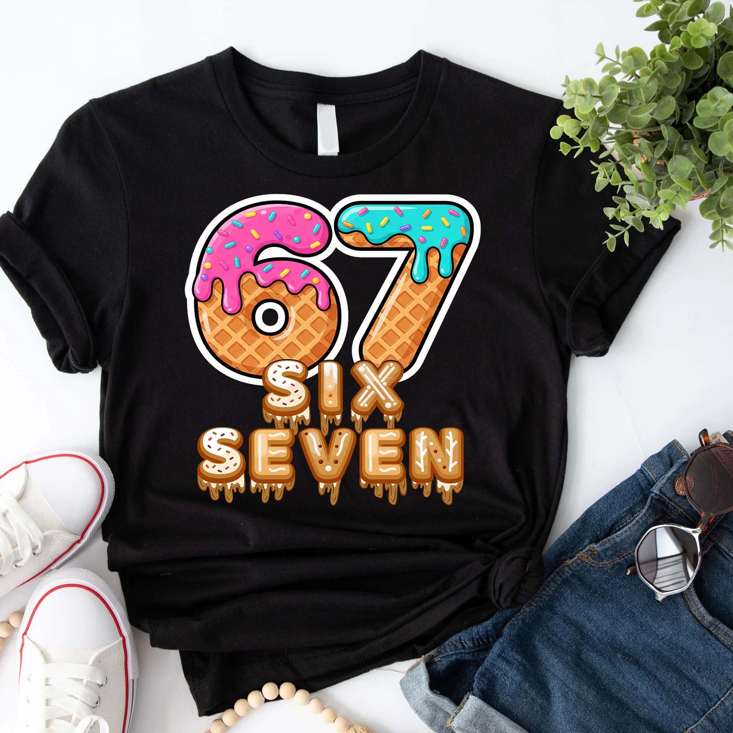Six Seven Ice Cream Drip Gen Alpha Slang Meme 67 T-Shirt