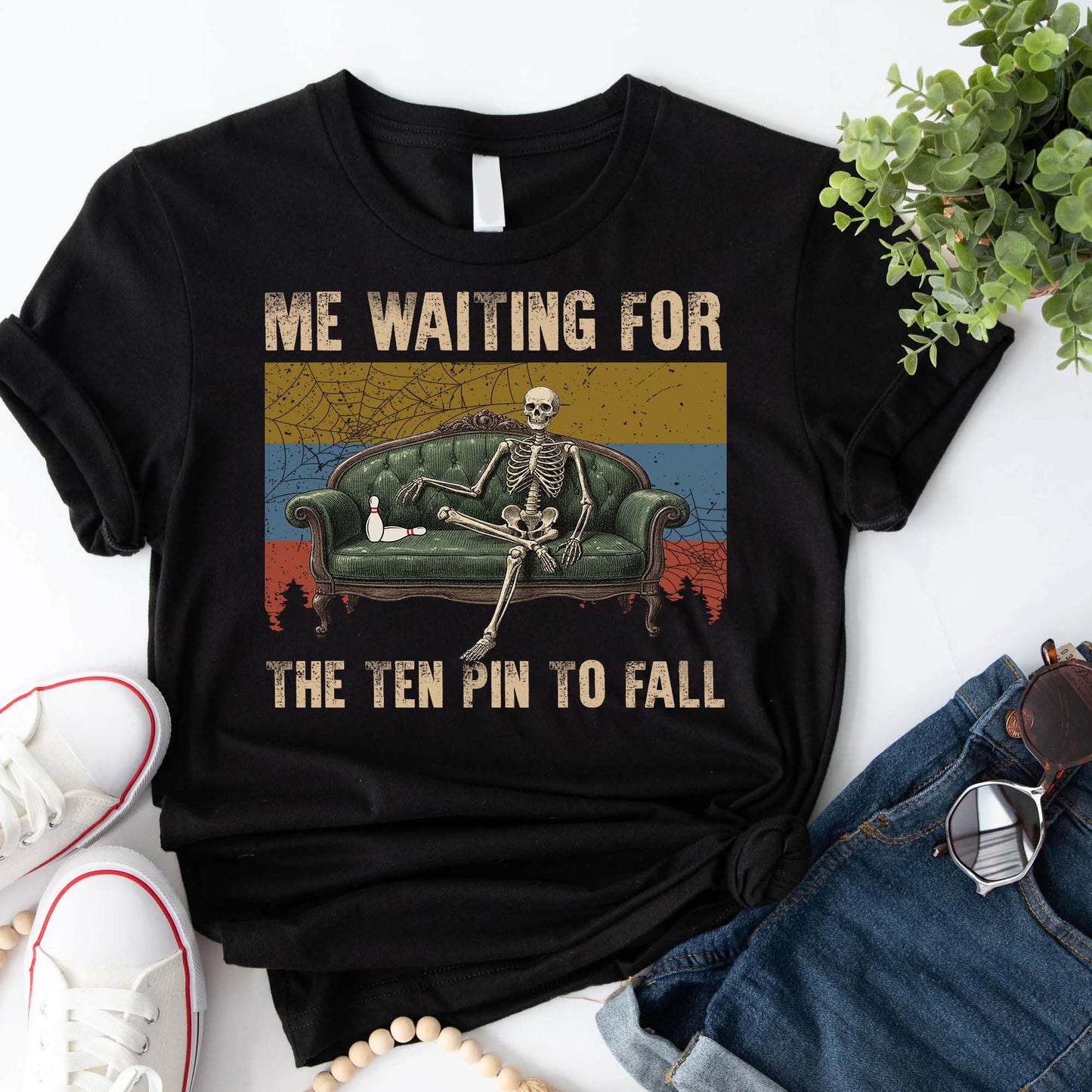 Skeleton Bowling Me Waiting for the Ten Pin to Fall T-Shirt