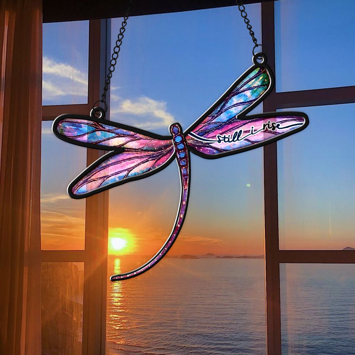 Still I Rise Dragonfly, Inspirational Dragonfly Hanging Suncatcher Ornament