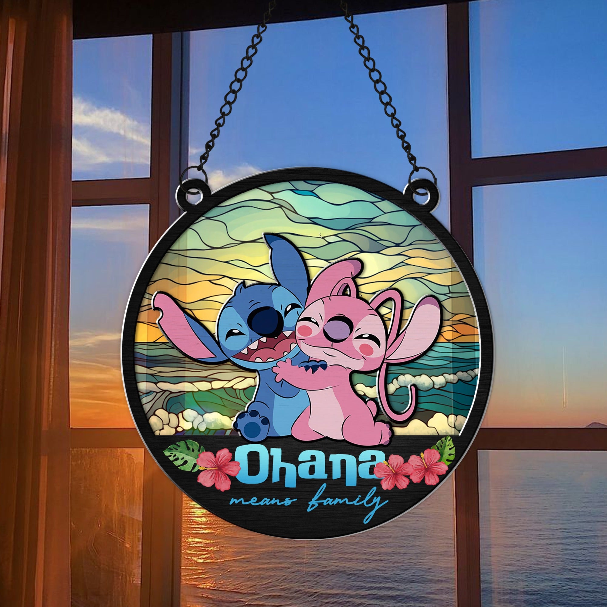 Stitch And Friends Family Harmony Hanging Suncatcher Ornament