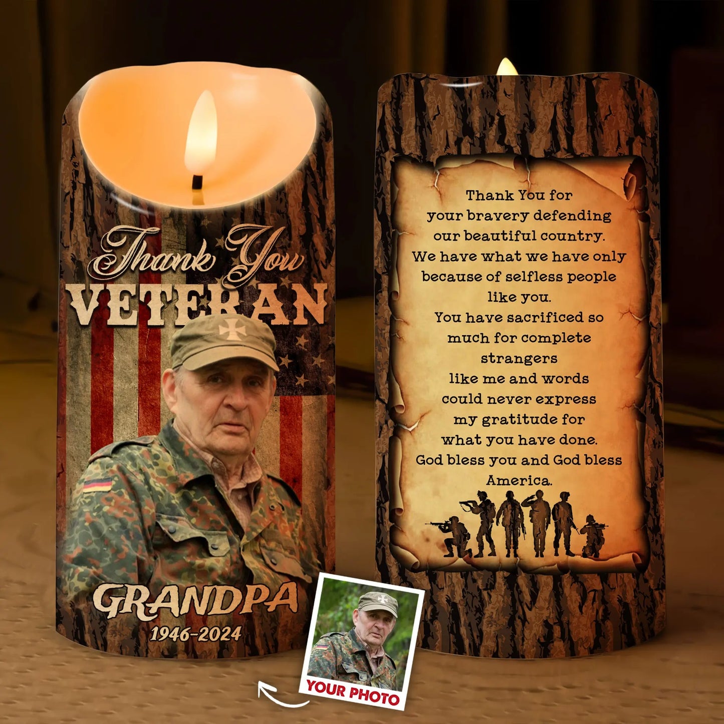 Thank You Veteran, Veterans Day Gift, US Soldier Gratitude Gift - Personalized Veteran Led Candle