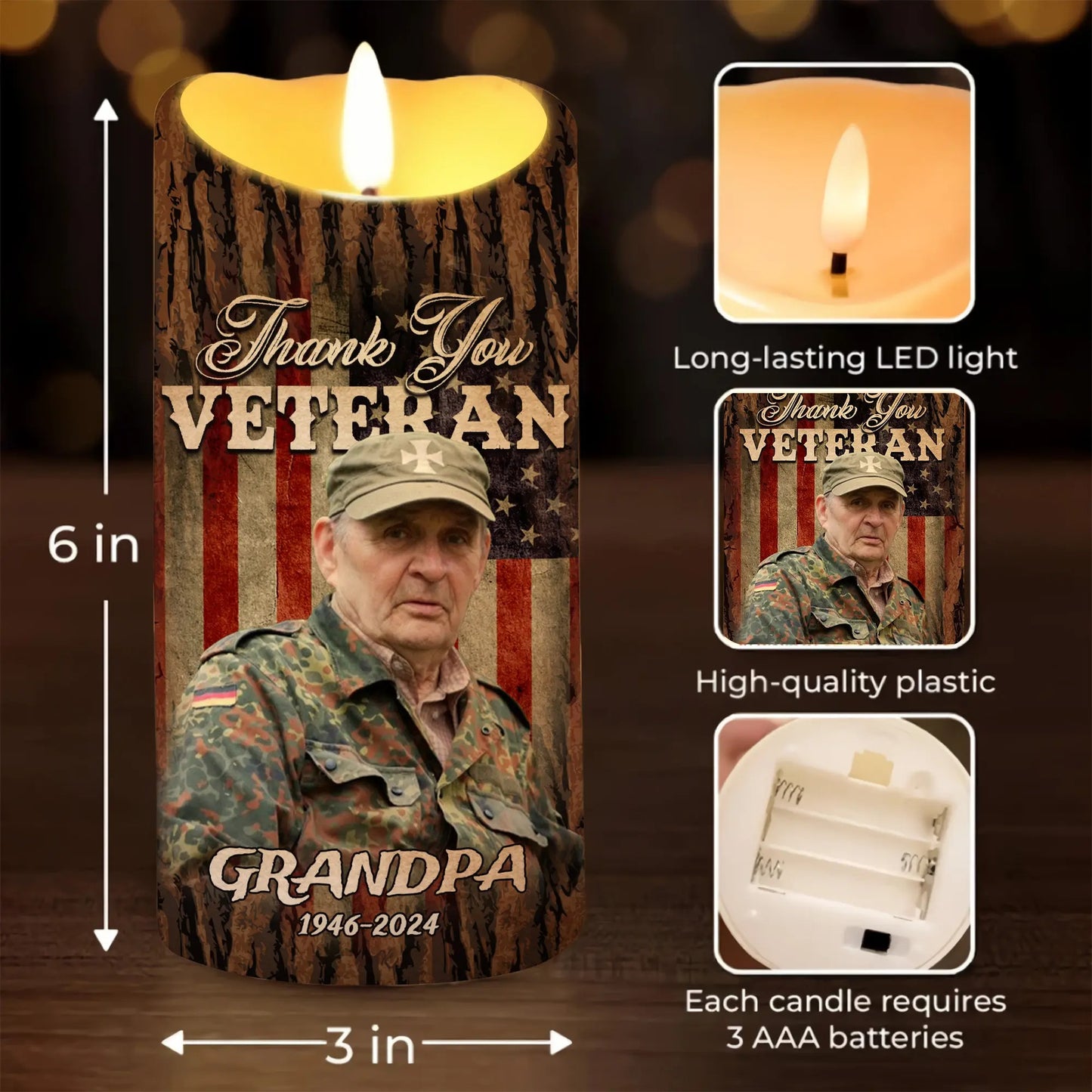 Thank You Veteran, Veterans Day Gift, US Soldier Gratitude Gift - Personalized Veteran Led Candle