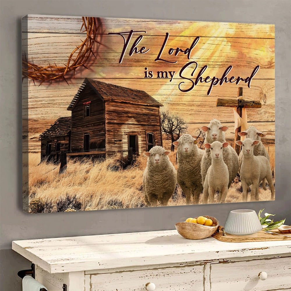 The Lord Is My Shepherd Psalm 23:1 Cross And Sheep Poster Canvas