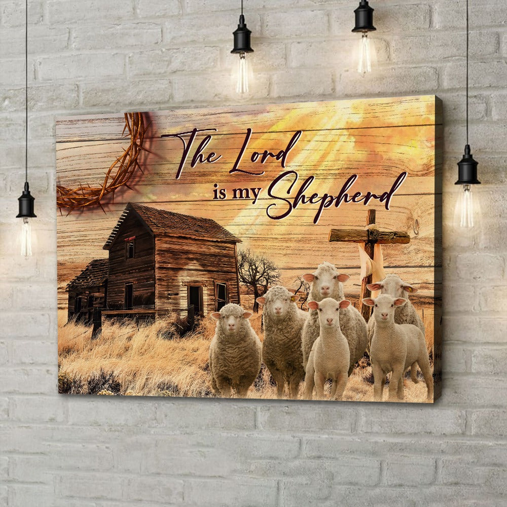 The Lord Is My Shepherd Psalm 23:1 Cross And Sheep Poster Canvas