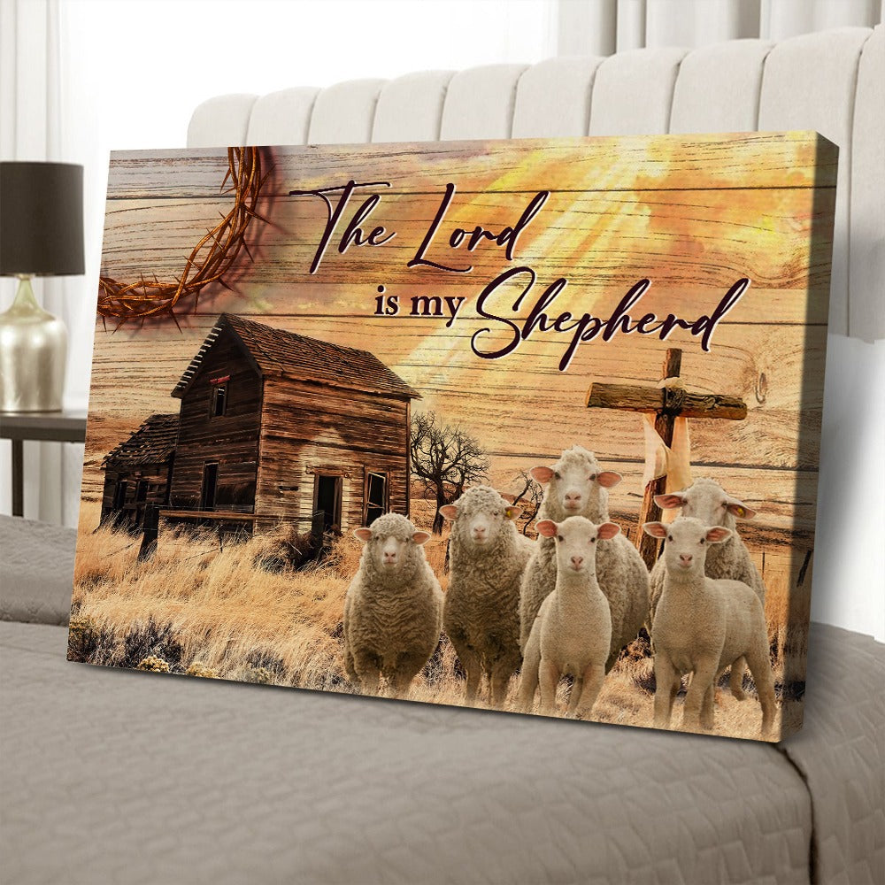 The Lord Is My Shepherd Psalm 23:1 Cross And Sheep Poster Canvas