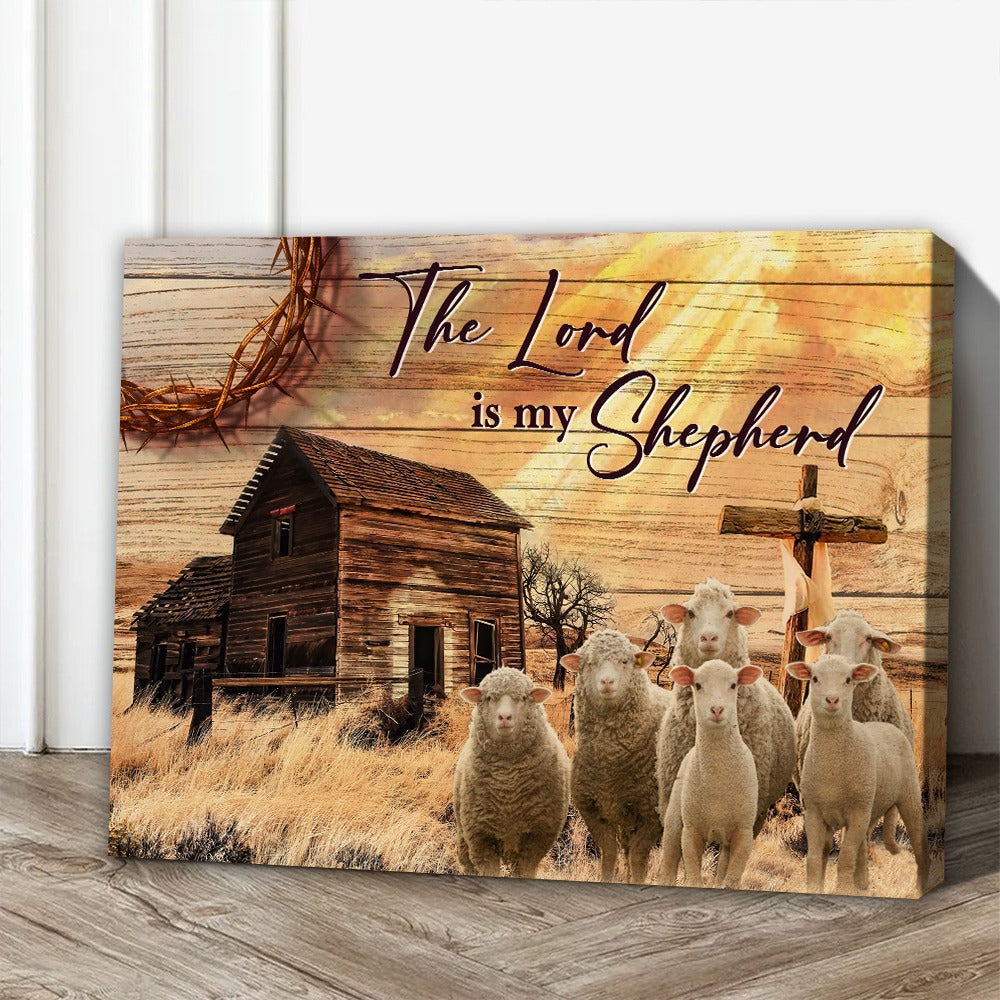 The Lord Is My Shepherd Psalm 23:1 Cross And Sheep Poster Canvas