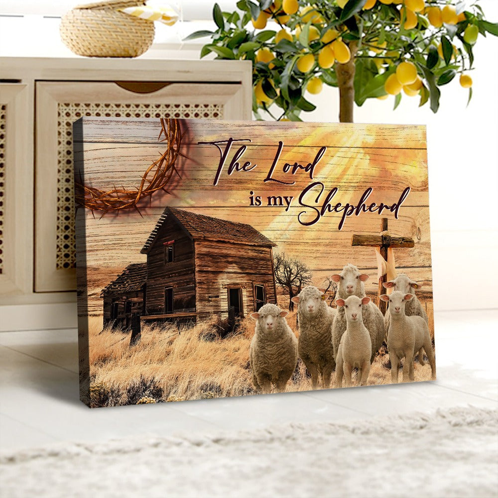 The Lord Is My Shepherd Psalm 23:1 Cross And Sheep Poster Canvas